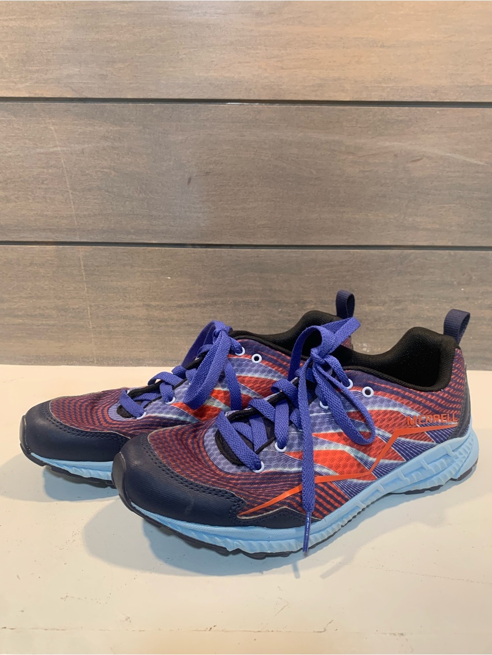 Merrell Womens Trail Crusher Trail Running Shoes Blue Orange Sz 7 Outdoor Hiking